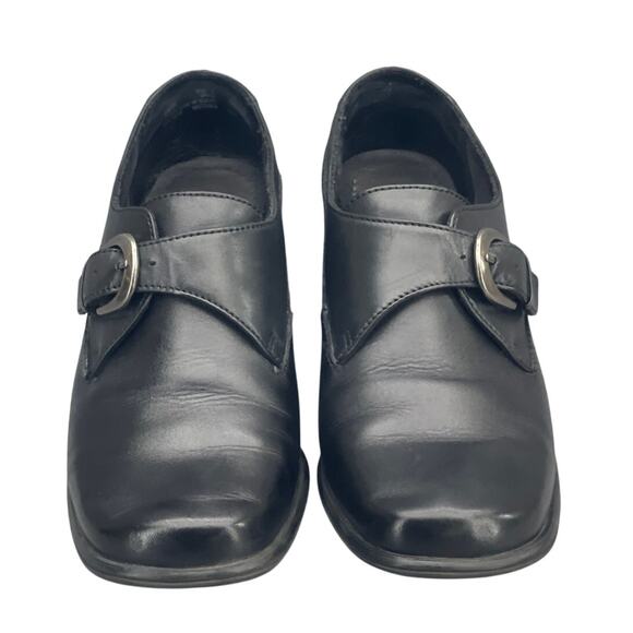 Thom McAnn Black Leather Monk Strap Buckle 2" Heel Slip On Loafer Women 7.5 - Picture 6 of 11